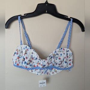 NWT! LyreBird (Anthropologie) Printed Cotton Bra, Ivory Floral Stripes (SIZE XS)